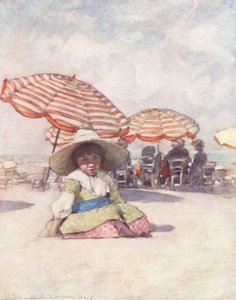 Världens barn: Franska, På stranden vid Trouville (färglitografi) av Mortimer Ludington Menpes