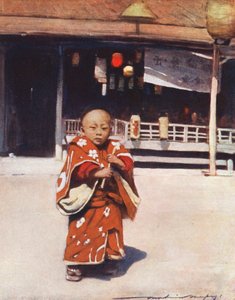 Världens barn: Japanska, Familjens blomma (färglitografi) av Mortimer Ludington Menpes