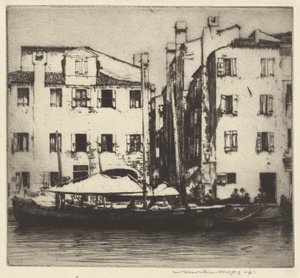 Båtar på en kanal, venetiansk ö av Mortimer Menpes