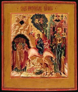 Rysk ikon för intåget i Jerusalem, tidigt 1800-tal (bladguld och tempera på panel)
