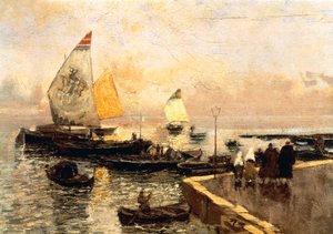 Kolbåtar i Chioggia, av Mose Bianchi (1840-1904). av Mose Bianchi