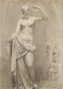 Cast of Venus med studentskiss i bakgrunden (svart krita med vit förhöjning på papper) av Moseley Danforth