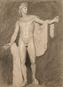 Cast of the Apollo Belvedere (svartvit krita med tvätt på papper) av Moseley Danforth