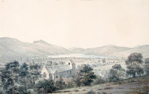 Utsikt över Bala Pool, Llyntagit, från ovanför Llanfawr Church, Meirionethshire