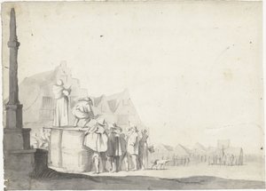 Marknadstorget med utropare på en tunna av Moses ter Borch (possibly)