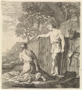Washerwoman och herde vid en bäck av Moyses van Wtenbrouck