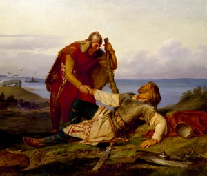 Hjalmar tar farväl av Örvar-Oddr efter slaget vid Samsø 1866.