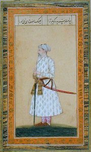 En prins som bär ett svärd, från Small Clive Album (ogenomskinlig akvarell på papper) av Mughal School