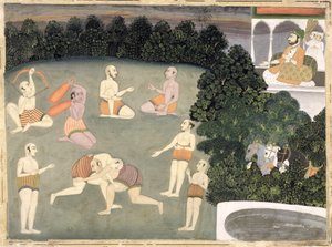 Idrottare uppträder inför en sittande adelsman, ca 1760 (ogenomskinlig wc på papper) av Mughal School