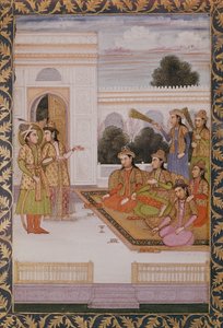 Joseph presenterade för Mizrs fruar av Zuleika, Potifars hustru, avsnitt från den populära persiska dikten Yusuf and Zulaikha av Jami (1414-92) ca 1780 av Mughal School