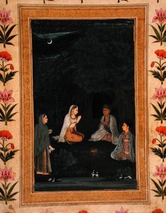Dam som besöker ett ashram på natten, från Small Clive Album av Mughal School