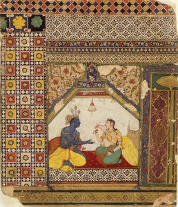 Rama försöker rättfärdiga för Sita att han förnekade henne, c.1595 av Mughal School