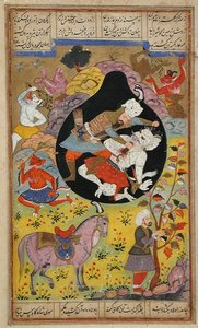Rustam Slays the White Div, 1608 av Mughal School