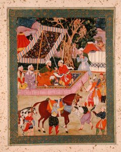 Scen under en Hawking Expedition, från Large Clive Album, c.1570 av Mughal School