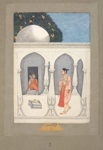 Muhammad Faqirullah Khan En kvinna besöker en saivitisk helgedom, ca 1750 (gouache på papper) av Muhammad Faqirullah Khan