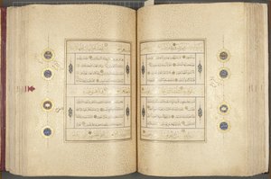 Fol 137 verso 183 recto, Timurid Quran, 1441 (bläck & guld på papper)