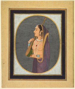 Hovdam sjunger och spelar vina, ca 1760 (täckande akvarell, bläck och guld på papper) av Muhammad Riza-i Hindi