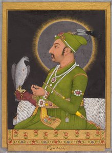 Postumt porträtt av Mughal-kejsaren Muhammad Shah regerade 1719-1748...recto, 1764. av Muhammad Rizavi Hindi