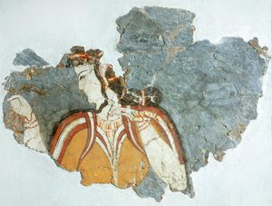 Dam av hovet, fresk från Mycenae Palace, Grekland, Mykensk civilisation av Mycenaean