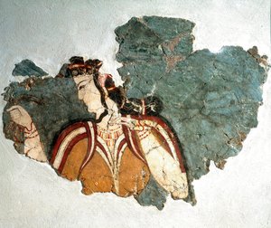 Mykensk konst: "" Lady of Mycenes""" Fresk föreställande en kurtisan från ett privat hem på akropolis. 1200-talet f.Kr. Atens nationella arkeologiska museum (inv. 11670)