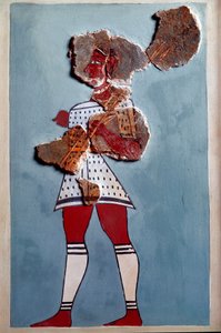Mykensk konst: krigare. Fragment av fresk från Tiryns palats och rekonstitution av Mycenaean