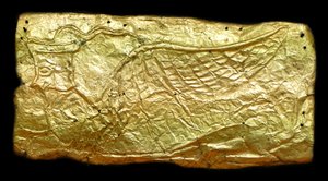 Bladguldhölje för glasvasformad plakett av Mycenaean
