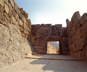 Utsikt över lejonens port i staden Mykene, Grekland av Mycenaean