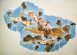 Fresk föreställande jaktscenen, från Tiryns, Grekland