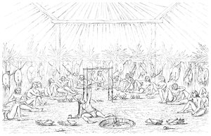 Medicinman och tipiinteriör, 1841. av Myers and Co