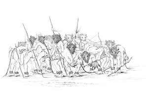 Indiansjägare som dansar med buffelmasker, 1841.