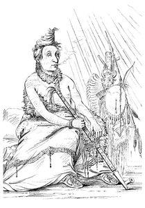 Porträtt av Black Moccasin, Chief of the Minnetarees, 1841. av Myers and Co