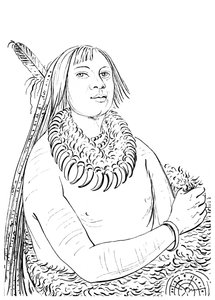 Porträtt av han som rusar genom mitten, indiansk man, 1841. av Myers and Co