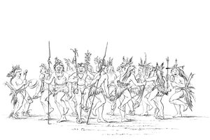 Sioux-stammen utför en tiggardans, 1841.