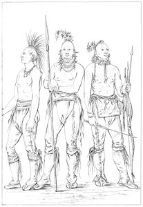 Tre Osage braves, 1841. av Myers and Co