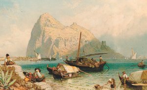 The Rock of Gibraltar, från Algeciras (färg litho)
