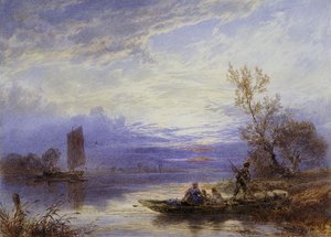 En färja vid solnedgången, av Myles Birket Foster