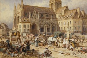 På Gervaise, Falaise: Marknadsdag, av Myles Birket Foster