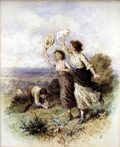 Att fånga fjärilar (akvarell på papper) av Myles Birket Foster