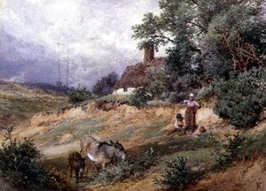 Barn och åsnor vid en Heath Cottage av Myles Birket Foster