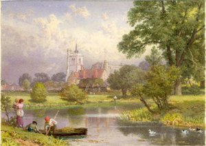 Elstow, Bedfordshire (John Bunyans födelseplats) (bc och wc på kort) av Myles Birket Foster