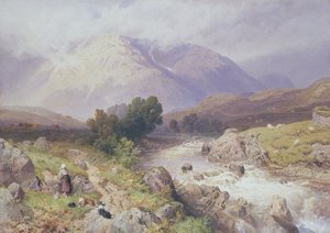 Highland Scene nära Dalmally, Argyll (wc på duk) av Myles Birket Foster
