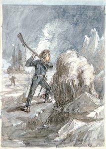 Nelson möter en björn, ca 1854 (grå lav, förstärkt med vitt, akvarell, grafit)