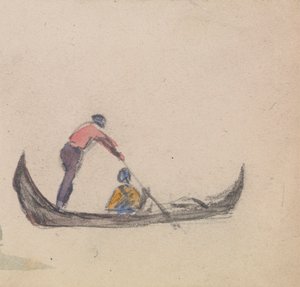 En av en grupp på tre studier av gondoler av Myles Birket Foster