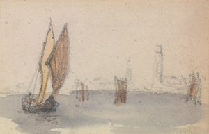 En av en grupp av tre studier på den venetianska lagunen av Myles Birket Foster