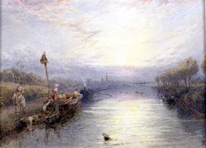 Flodlandskap (akvarell) av Myles Birket Foster