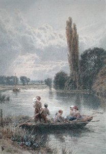 Färjan (akvarell med kroppsfärg på papper) av Myles Birket Foster