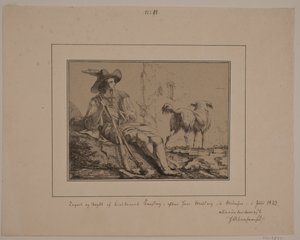 Sittande jägare och en hund av N.B. Krossing
