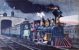 The Night Express, ca 1860 (färg litho) av Currier and Ives