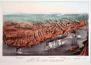 Vy över New Orleans. Färgtryck (färgtryck) av N. and Ives J.M. (1824-95) Currier