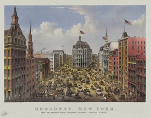 Broadway, New York från Western Unions telegrafbyggnad ser norrut av Currier and Ives